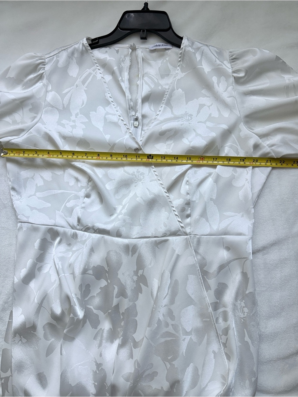 Calvin Klein White Wrap High-Low Floral Jacquard Dress Asymmetrical Lightweight - Picture 10 of 14